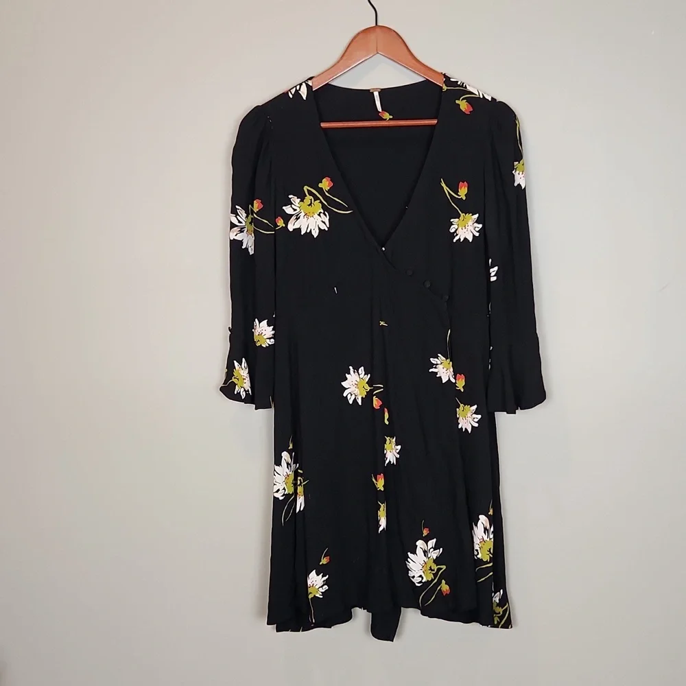 Free People Time on My Side Floral Print Bell‎ Sleeves Wrap Dress Small